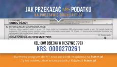 Wizytówka Domu Dziecka w Cieszynie na przekazanie 1,5% podatku