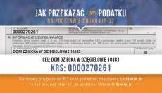 Wizytówka Domu Dziecka w Dzięgielowie na przekazanie 1,5% podatku