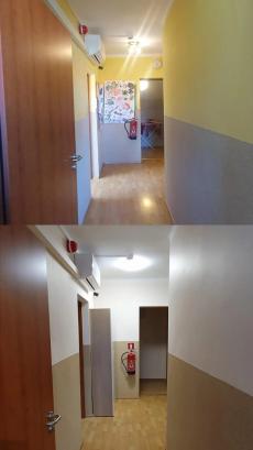 Zdjęcie przed i po wyremontowanego korytarza