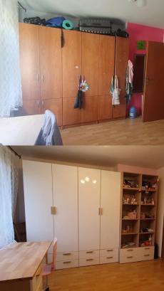 Zdjęcie przed i po wyremontowanego pokoju wychowanków